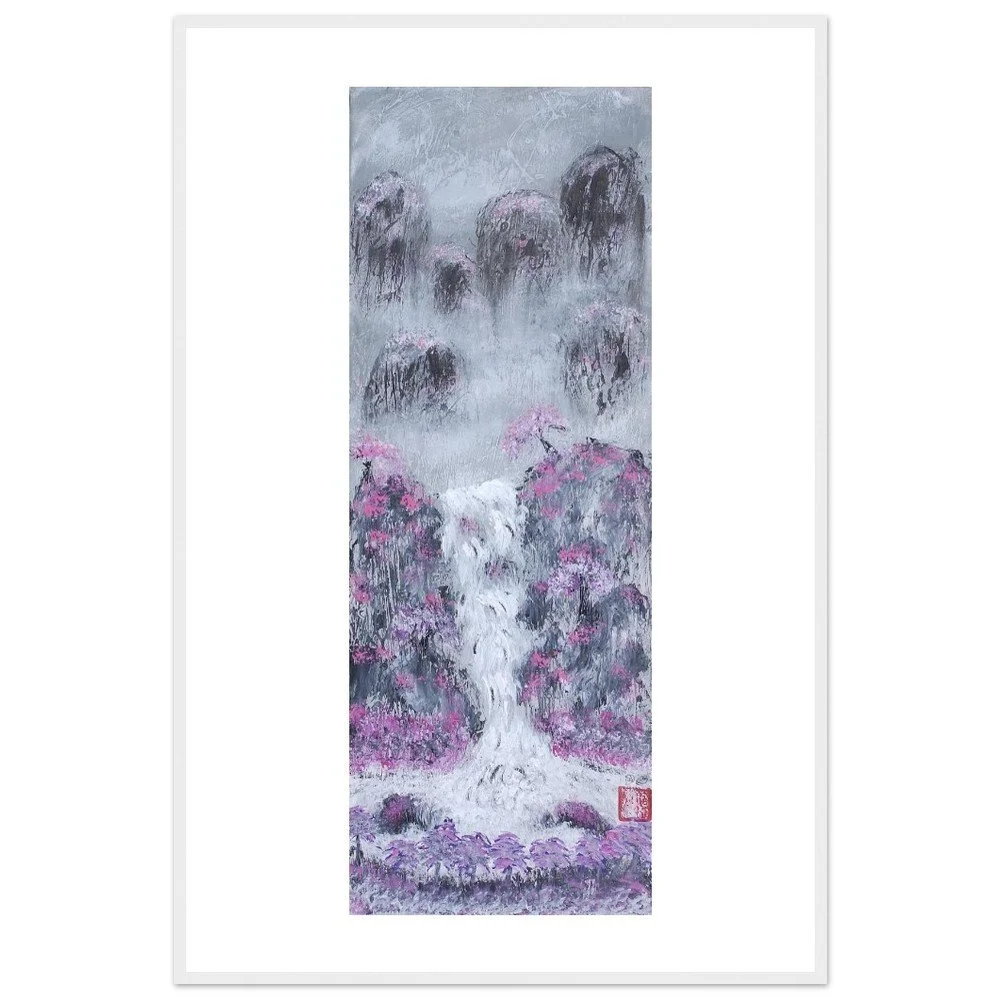 Premium Semi-Glossy Paper Wooden Framed Print - Waterfall Mountains