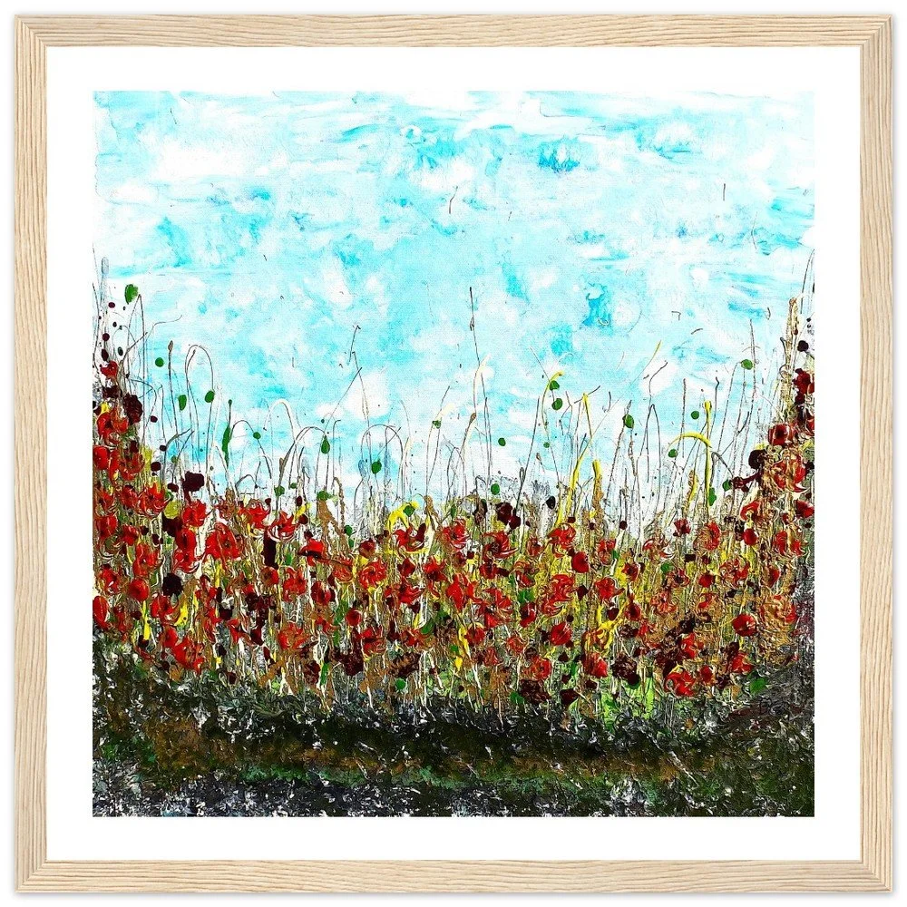 Premium Semi-Glossy Paper Wooden Framed Prints - Poppies in Golden Grass