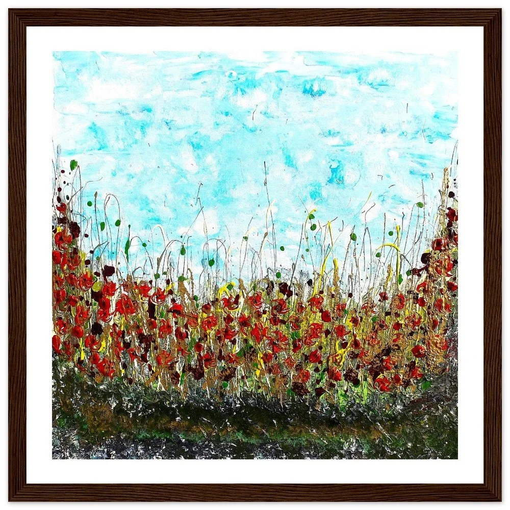 Premium Semi-Glossy Paper Wooden Framed Prints - Poppies in Golden Grass