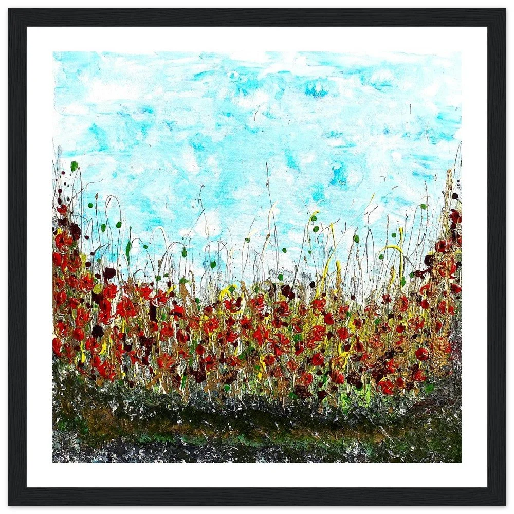 Premium Semi-Glossy Paper Wooden Framed Prints - Poppies in Golden Grass