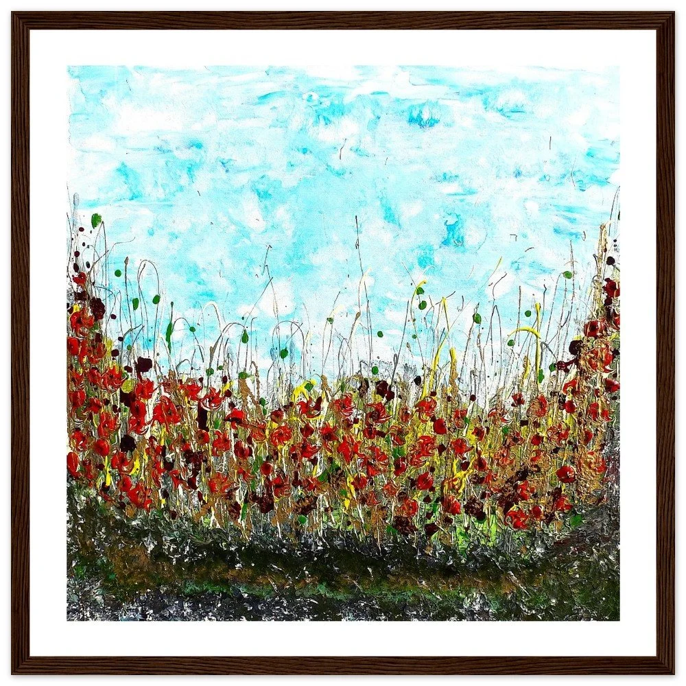 Premium Semi-Glossy Paper Wooden Framed Prints - Poppies in Golden Grass