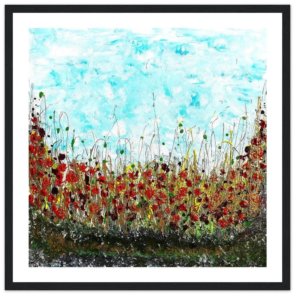 Premium Semi-Glossy Paper Wooden Framed Prints - Poppies in Golden Grass