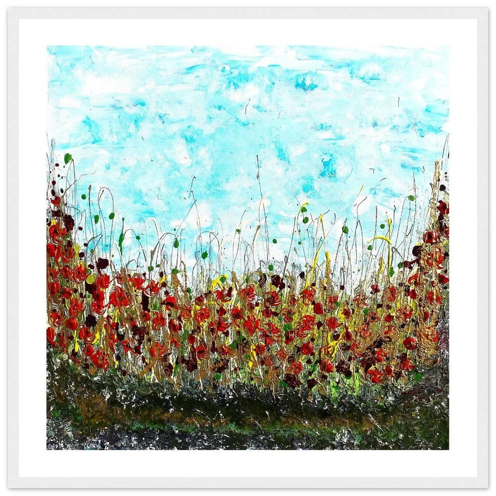 Premium Semi-Glossy Paper Wooden Framed Prints - Poppies in Golden Grass