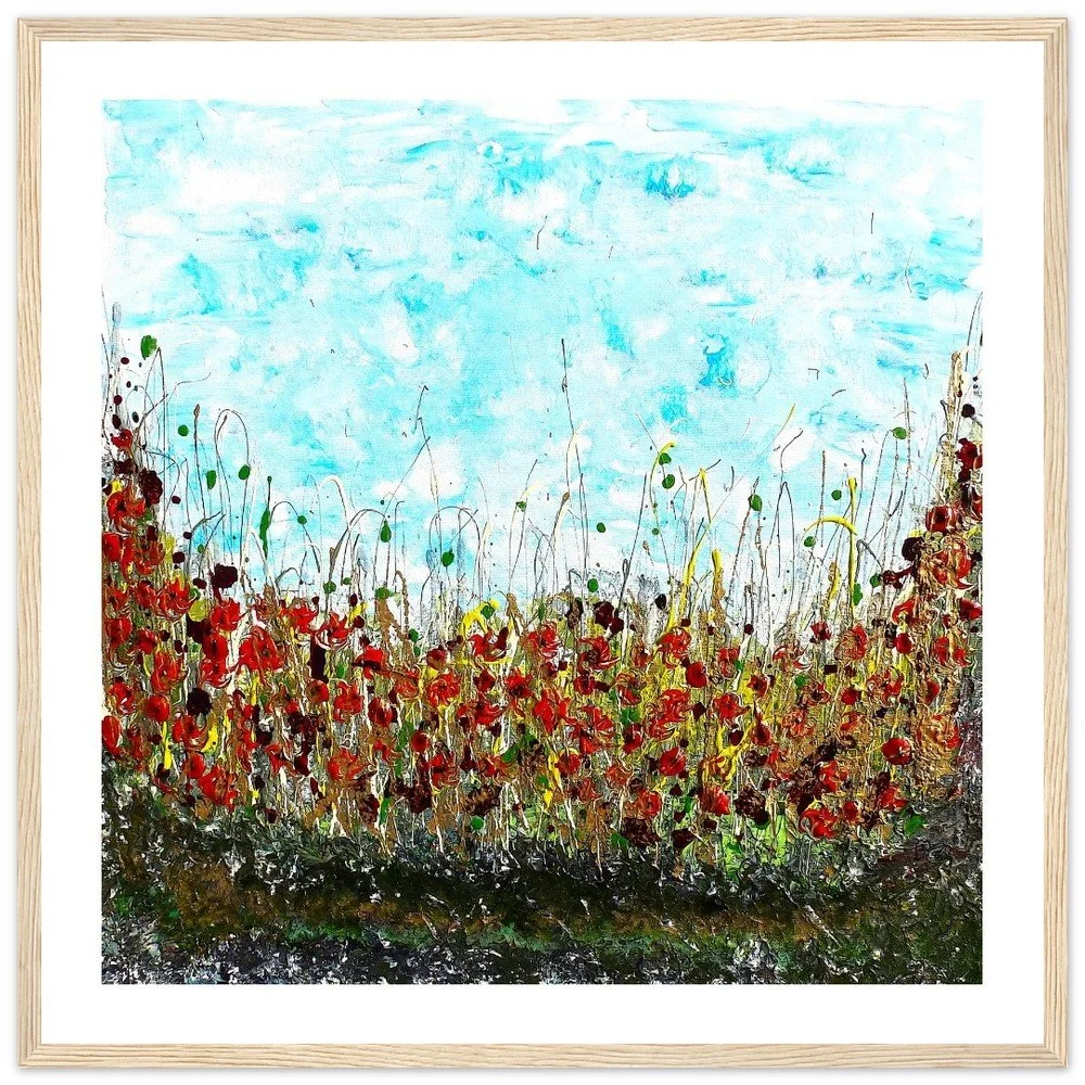 Premium Semi-Glossy Paper Wooden Framed Prints - Poppies in Golden Grass