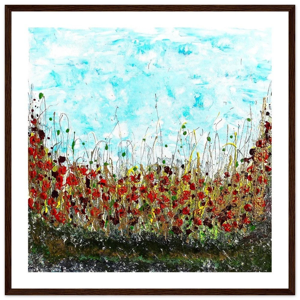 Premium Semi-Glossy Paper Wooden Framed Prints - Poppies in Golden Grass