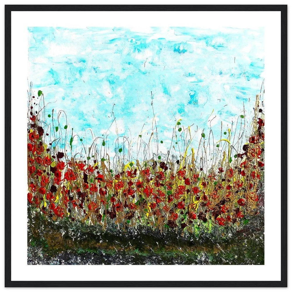 Premium Semi-Glossy Paper Wooden Framed Prints - Poppies in Golden Grass