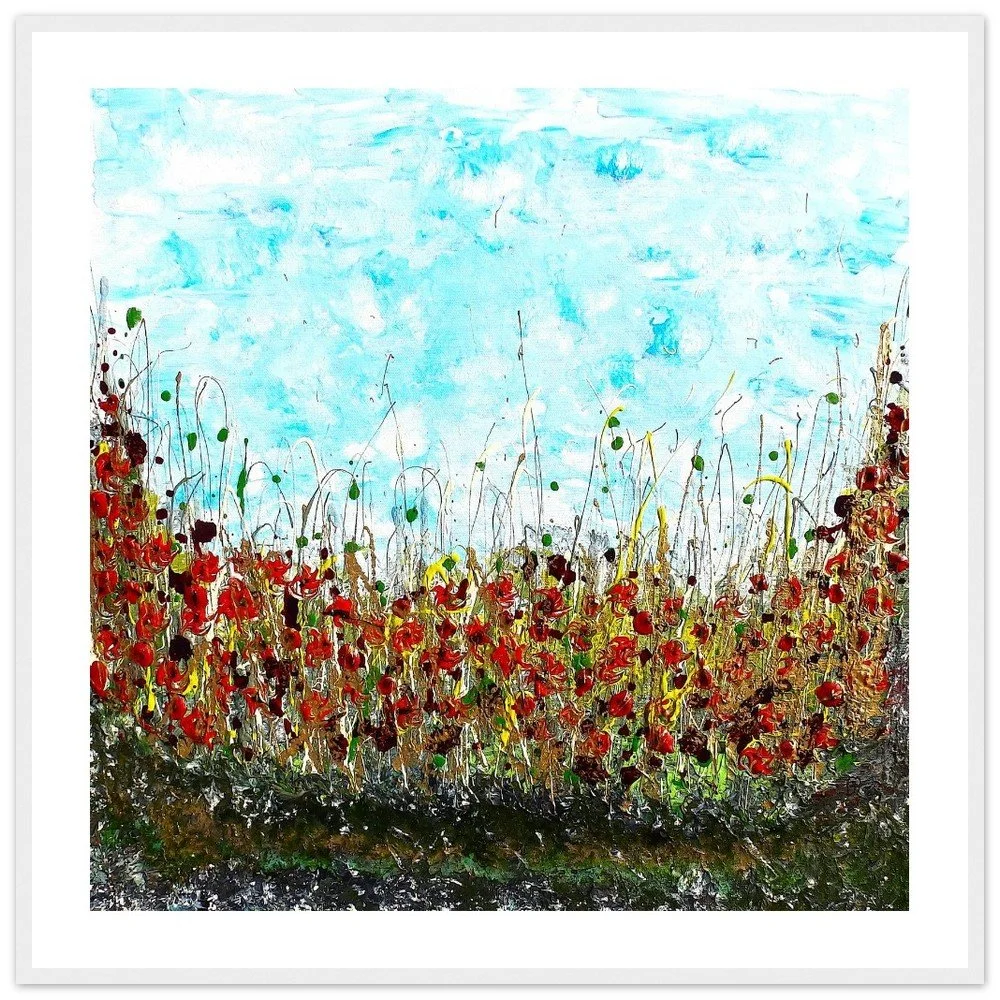 Premium Semi-Glossy Paper Wooden Framed Prints - Poppies in Golden Grass