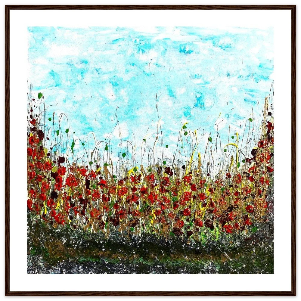 Premium Semi-Glossy Paper Wooden Framed Prints - Poppies in Golden Grass