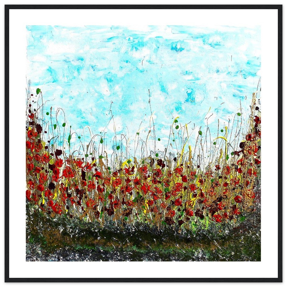 Premium Semi-Glossy Paper Wooden Framed Prints - Poppies in Golden Grass