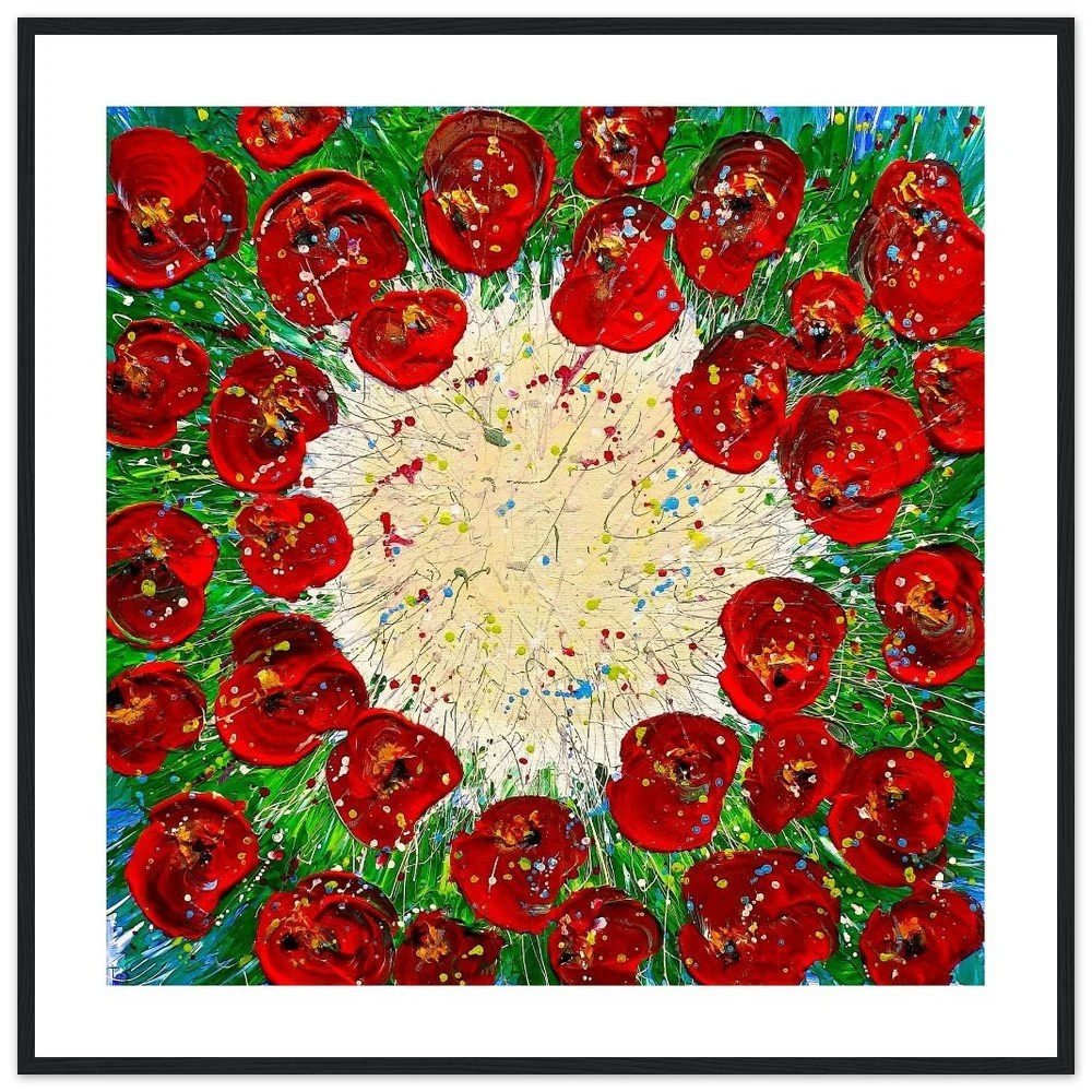 Premium Semi-Glossy Paper Wooden Framed Print - Circle of Poppies