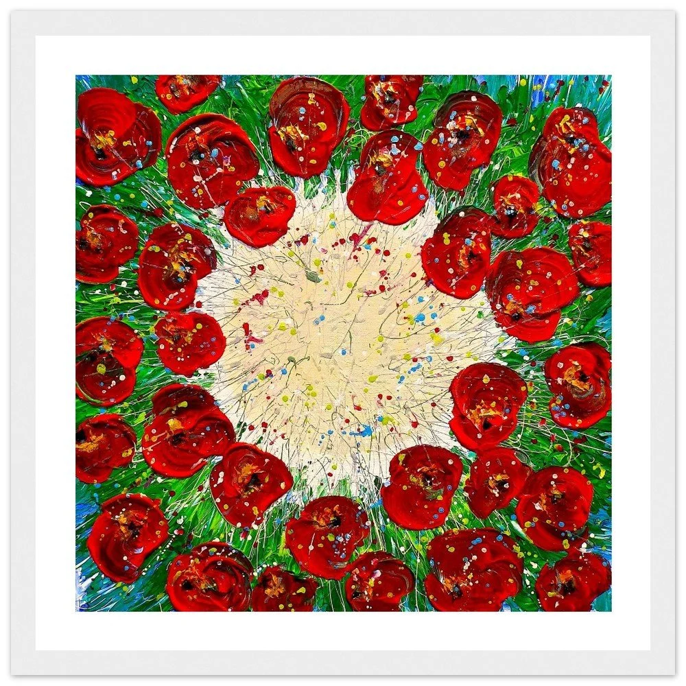 Premium Semi-Glossy Paper Wooden Framed Print - Circle of Poppies
