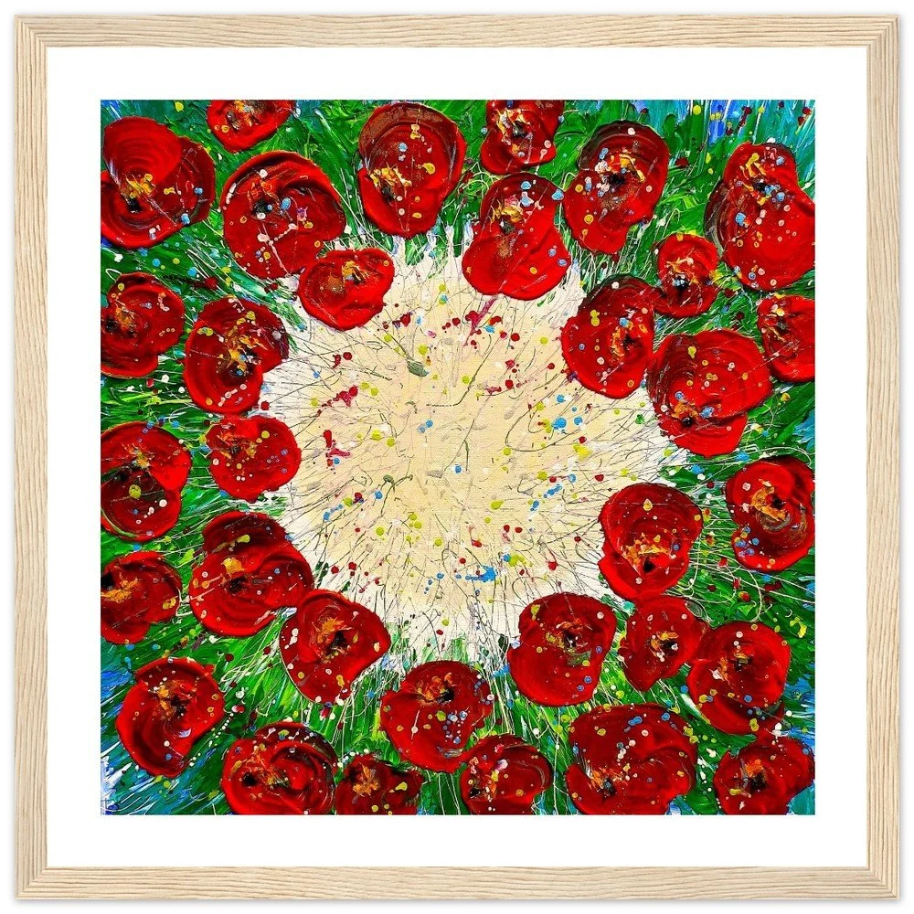 Premium Semi-Glossy Paper Wooden Framed Print - Circle of Poppies