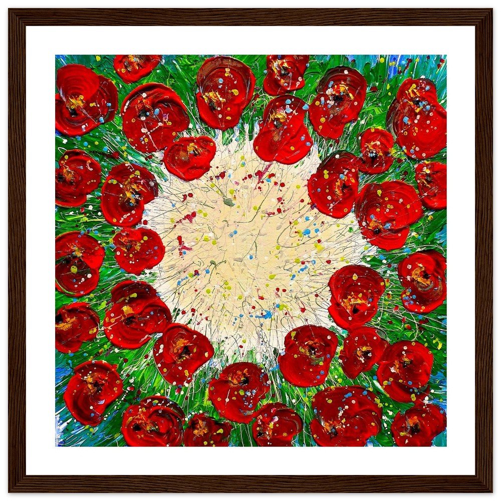Premium Semi-Glossy Paper Wooden Framed Print - Circle of Poppies