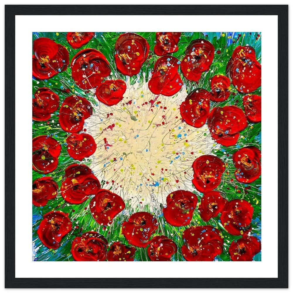 Premium Semi-Glossy Paper Wooden Framed Print - Circle of Poppies