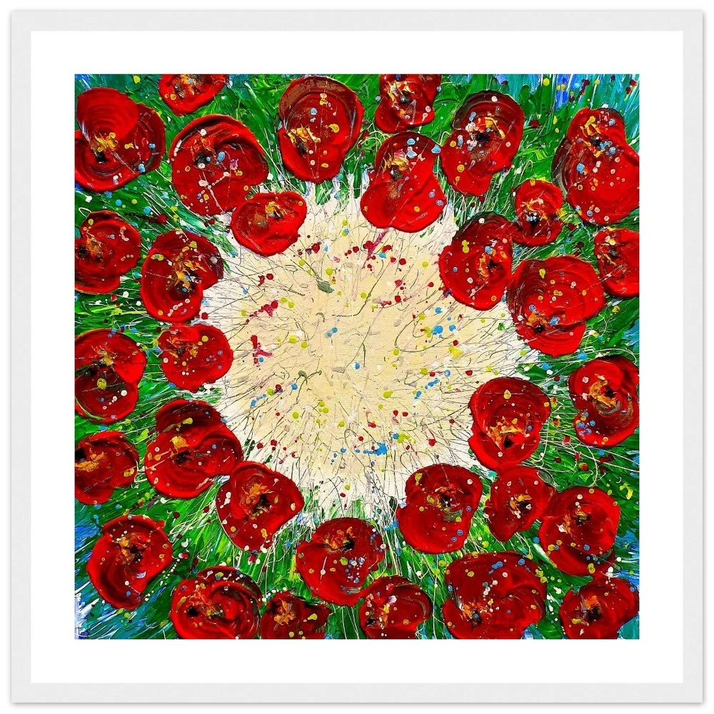 Premium Semi-Glossy Paper Wooden Framed Print - Circle of Poppies