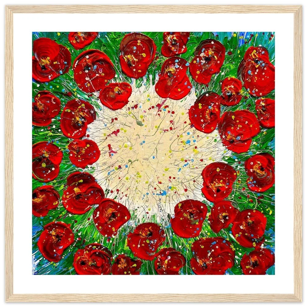 Premium Semi-Glossy Paper Wooden Framed Print - Circle of Poppies