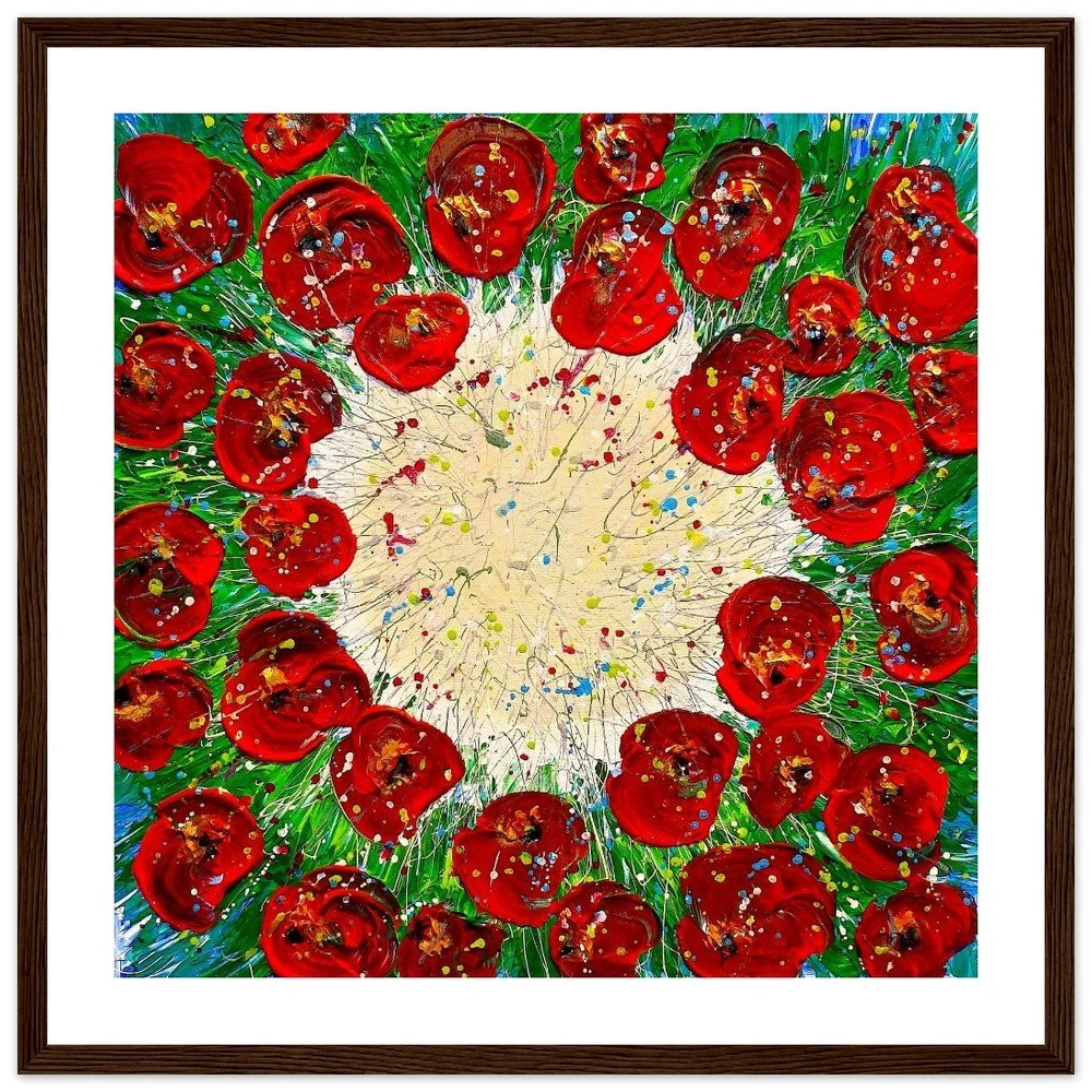 Premium Semi-Glossy Paper Wooden Framed Print - Circle of Poppies