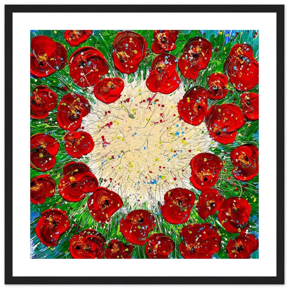 Premium Semi-Glossy Paper Wooden Framed Print - Circle of Poppies