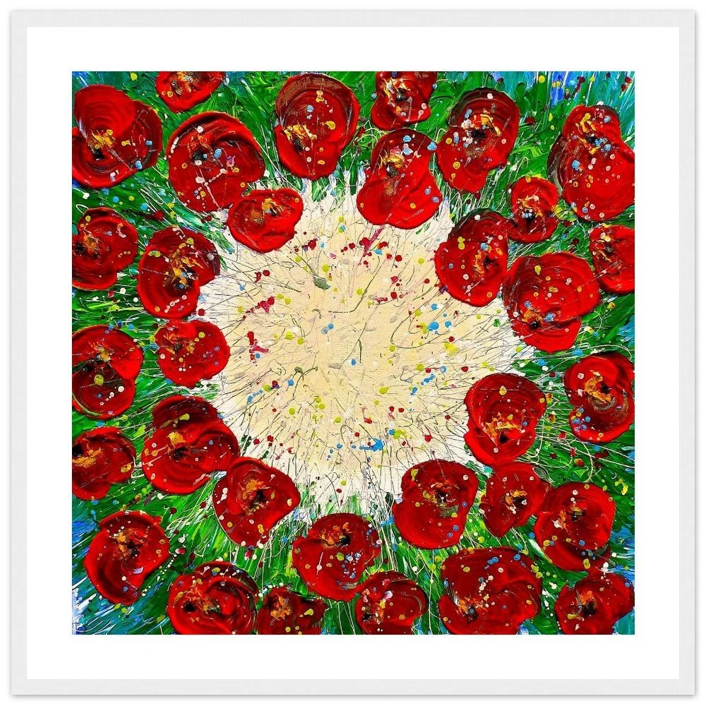 Premium Semi-Glossy Paper Wooden Framed Print - Circle of Poppies