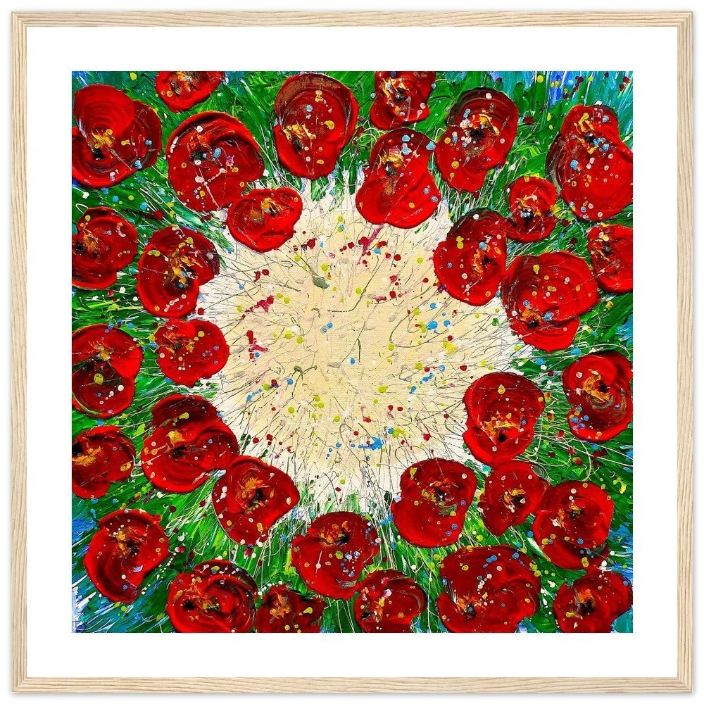Premium Semi-Glossy Paper Wooden Framed Print - Circle of Poppies