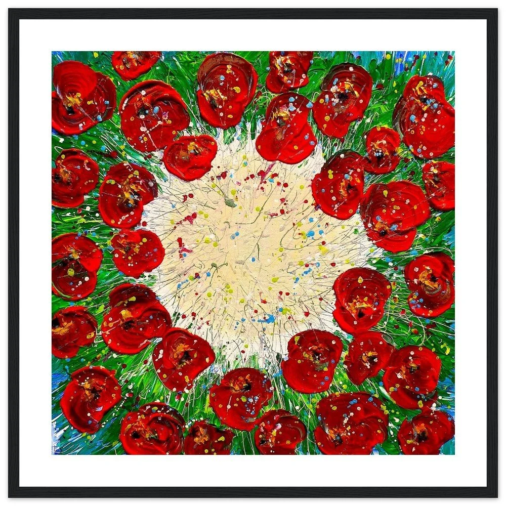 Premium Semi-Glossy Paper Wooden Framed Print - Circle of Poppies