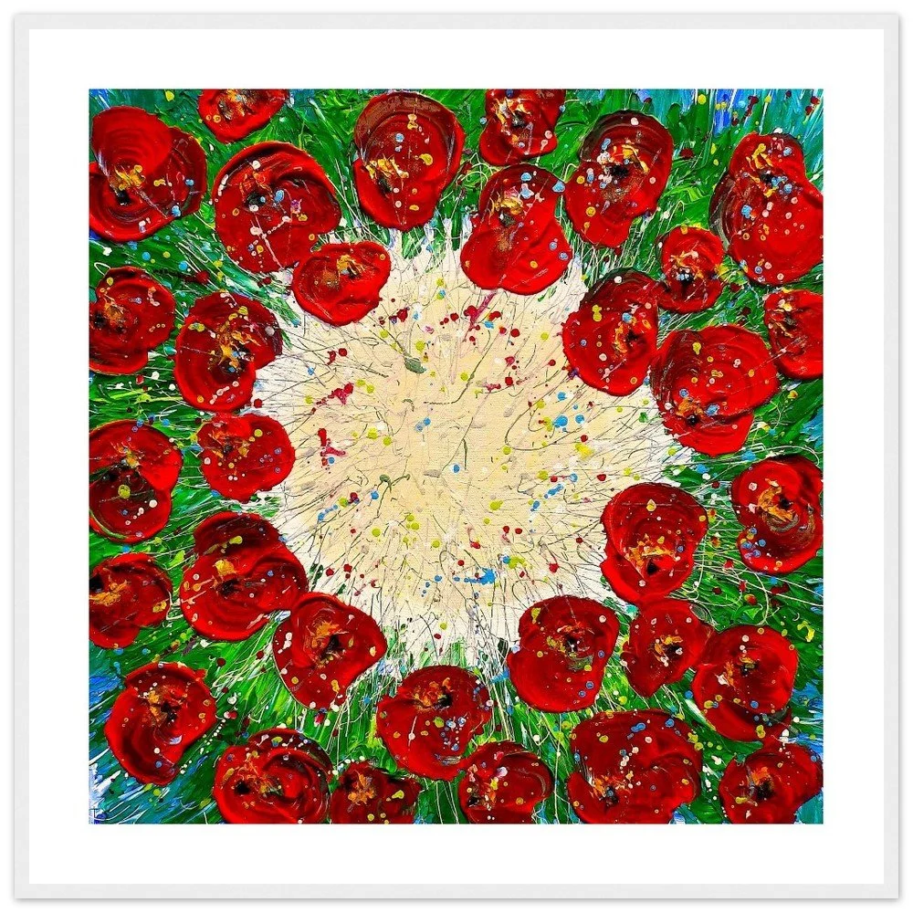 Premium Semi-Glossy Paper Wooden Framed Print - Circle of Poppies