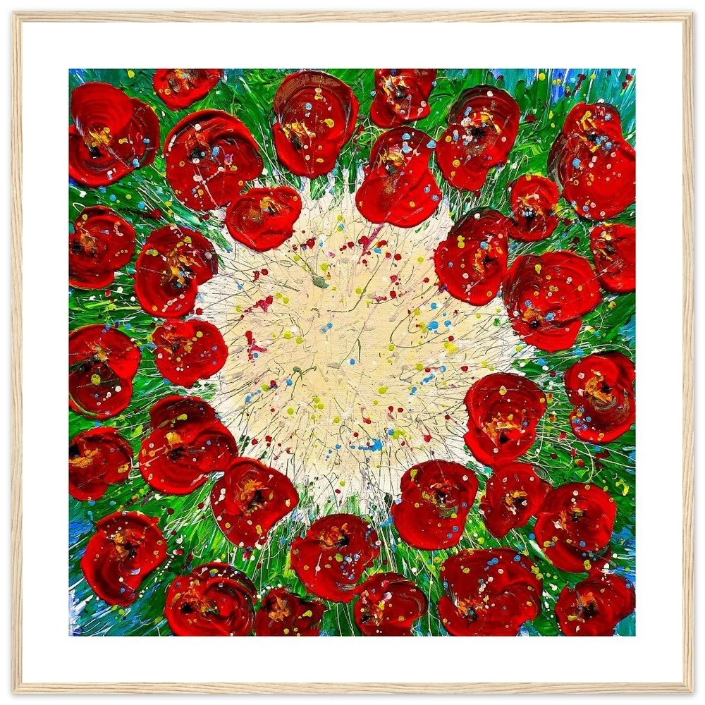 Premium Semi-Glossy Paper Wooden Framed Print - Circle of Poppies