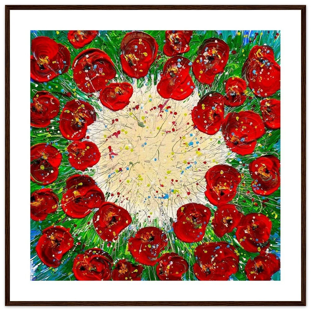 Premium Semi-Glossy Paper Wooden Framed Print - Circle of Poppies