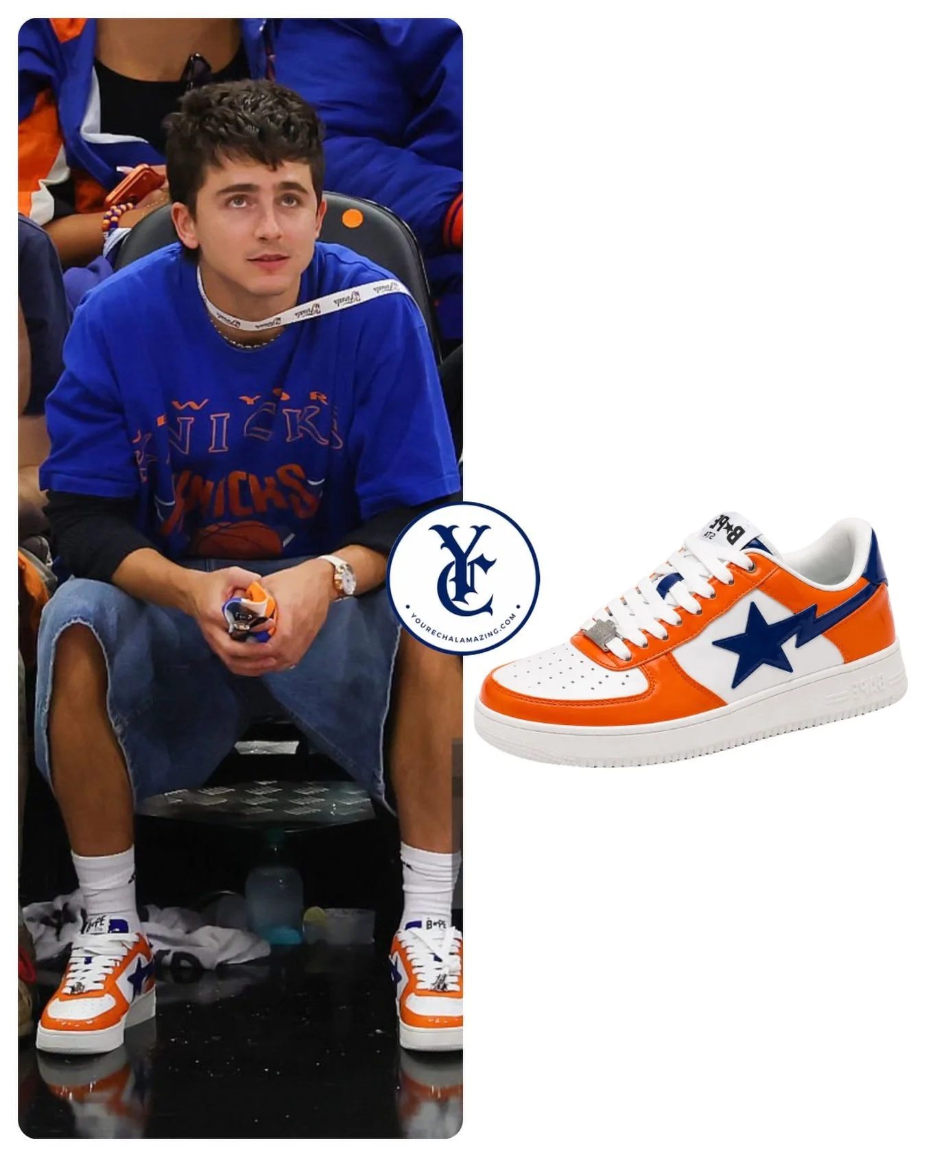 WE ARE ALL IN AWE 🩵🧡🩵🧡🩵

Timoth&eacute;e Chalamet at Knicks vs. Spurs, NBA Playoffs, NBA Finals / Round 4, Game 5, Madison Square Garden, June 13, 2026

A day we&rsquo;ve waited on for 53 years! And a day celebrated in:

Custom One-of-One Bape S