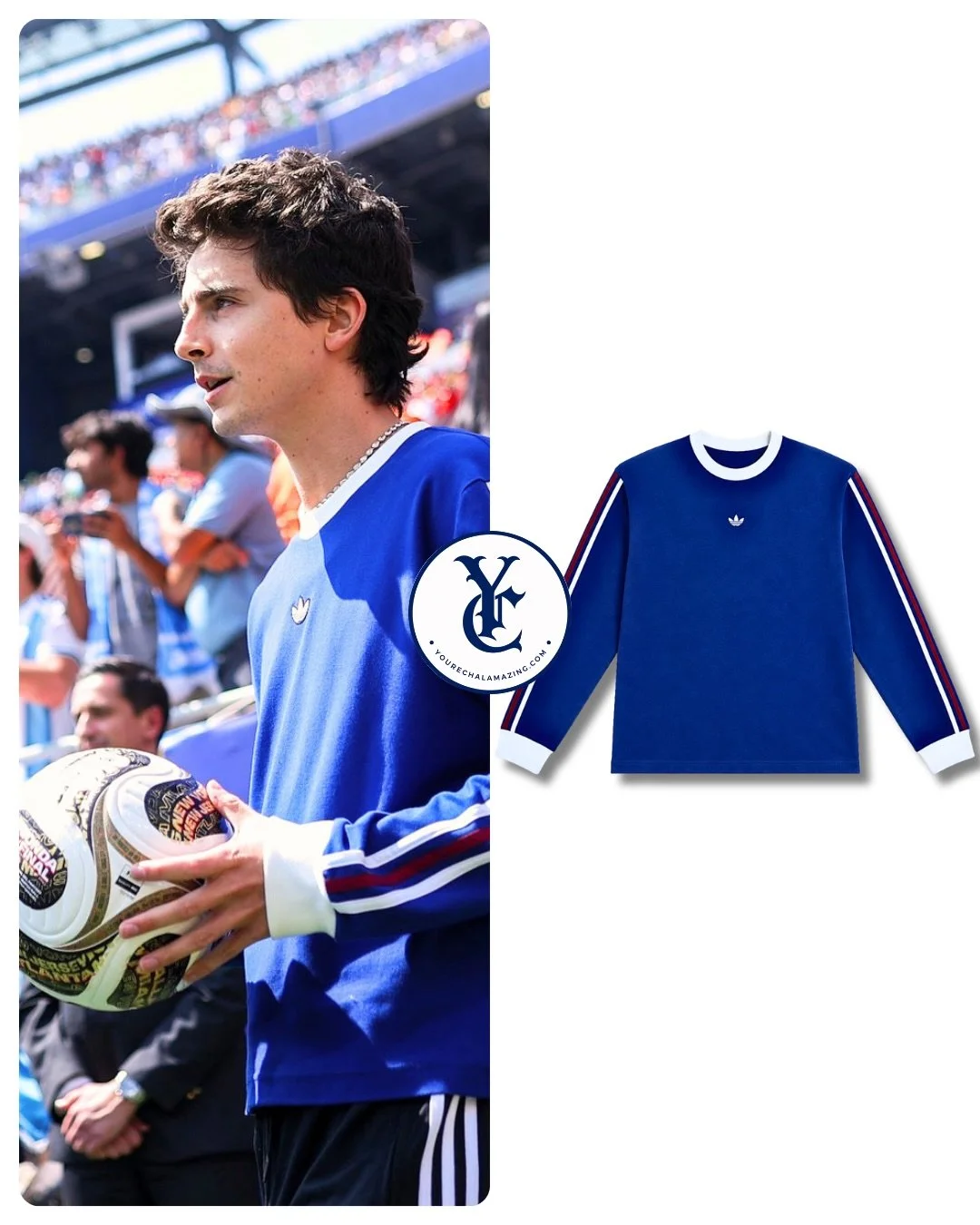 Timoth&eacute;e Chalamet at FIFA World Cup Finals, Argentina vs. Spain, MetLife Stadium, East Rutherford, New Jersey, July 19, 2026

Custom Adidas Adicolor Classics Three Stripes Multicolor Long Sleeve Tee
$65

this is currently one of one, but there