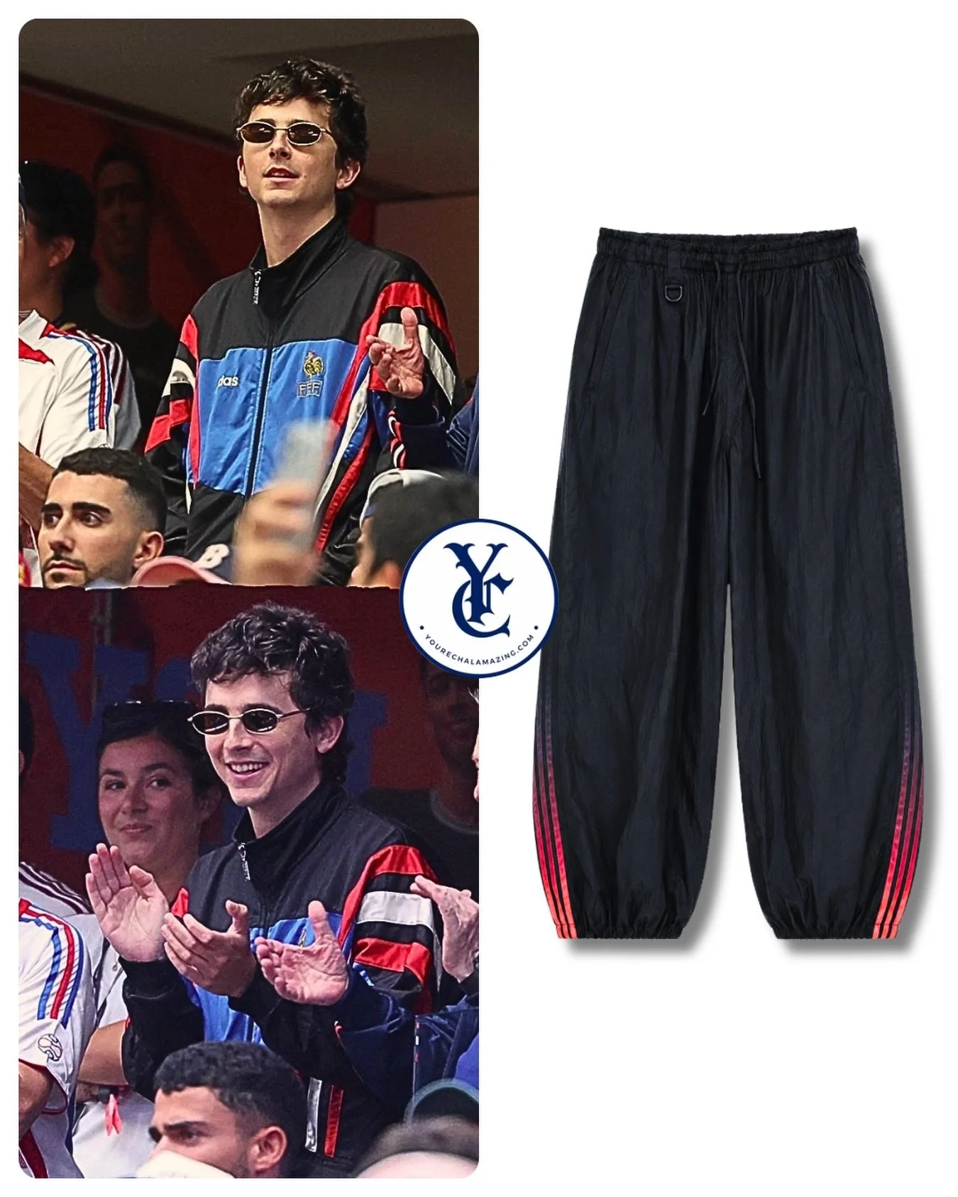 Timoth&eacute;e Chalamet at World Cup Semifinals, France vs. Spain, Dallas, Texas, July 14, 2026

Adidas Y3 by Yohji Yamamoto Grd 3S Cargo Pants in Black and Radiant 
$350 

Shop It ➡️ https://go.shopmy.us/p-71764870

#adidas #timotheechalamet #fifaw