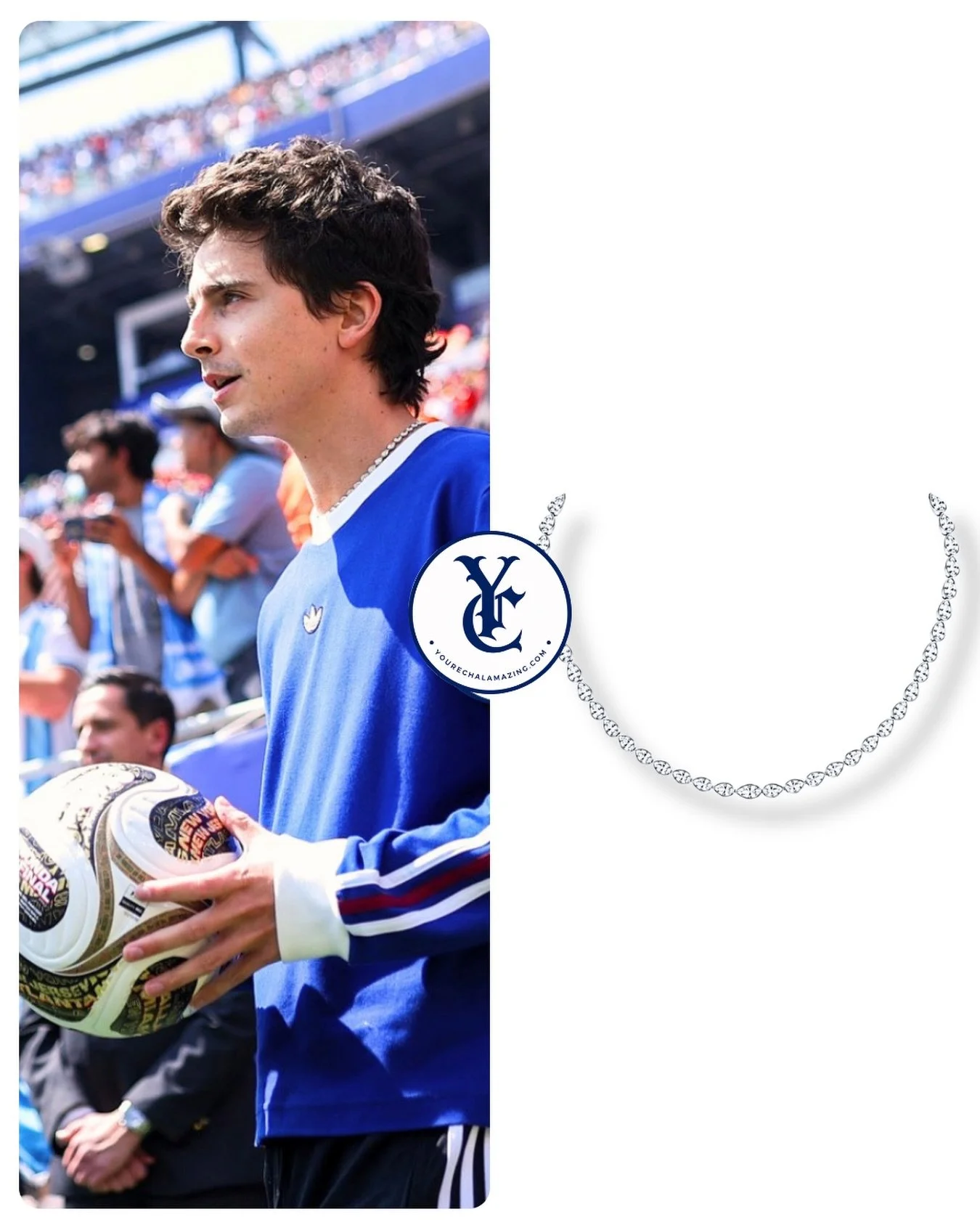 We haven&rsquo;t seen this necklace since the Knicks parade!

Timoth&eacute;e Chalamet at FIFA World Cup Finals, Argentina vs. Spain, MetLife Stadium, East Rutherford, New Jersey, July 19, 2026

Cartier Lignes Essentielles Necklace, Custom Bezel-Set 
