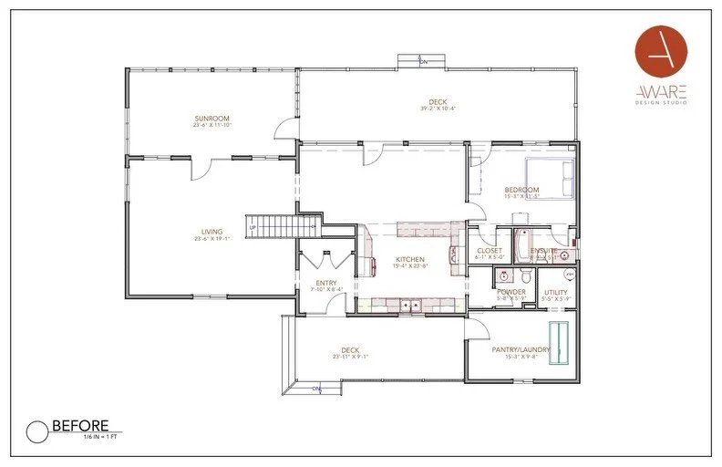 A main floor transformation focused on better flow and everyday function. 

The project includes relocating the staircase, reconfiguring the ensuite and walk-in-closet, reworking the powder room and a full kitchen remodel. A new entry creates an air-
