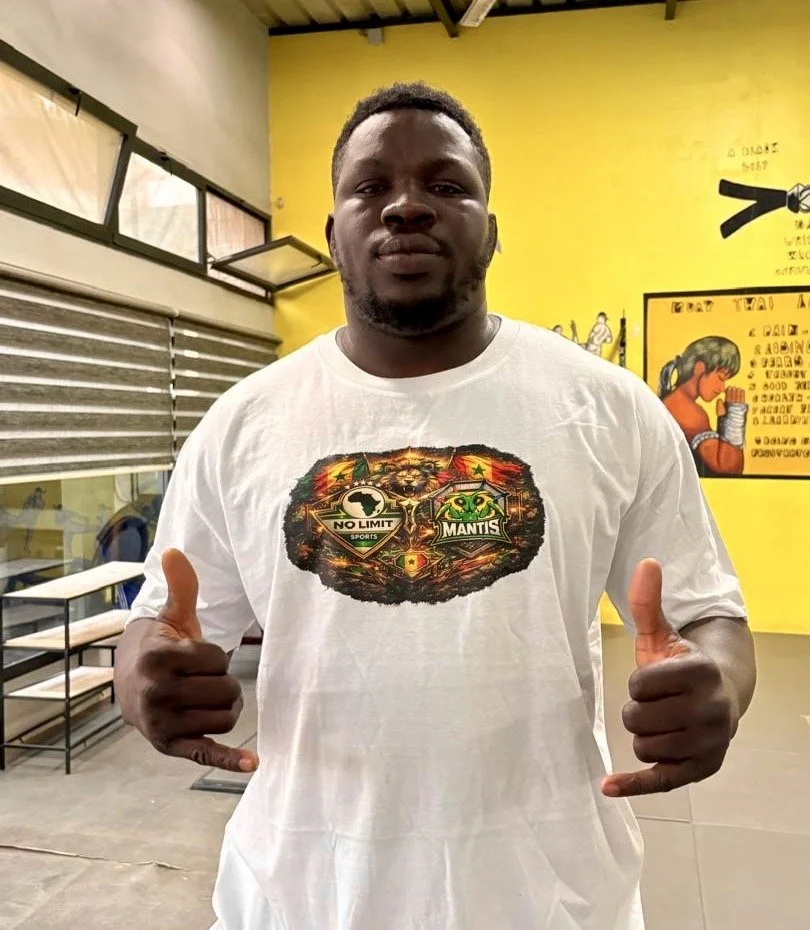 Blindé EFC heavyweight world champion posing inside the Mantis MMA GYM in Dakar, Senegal