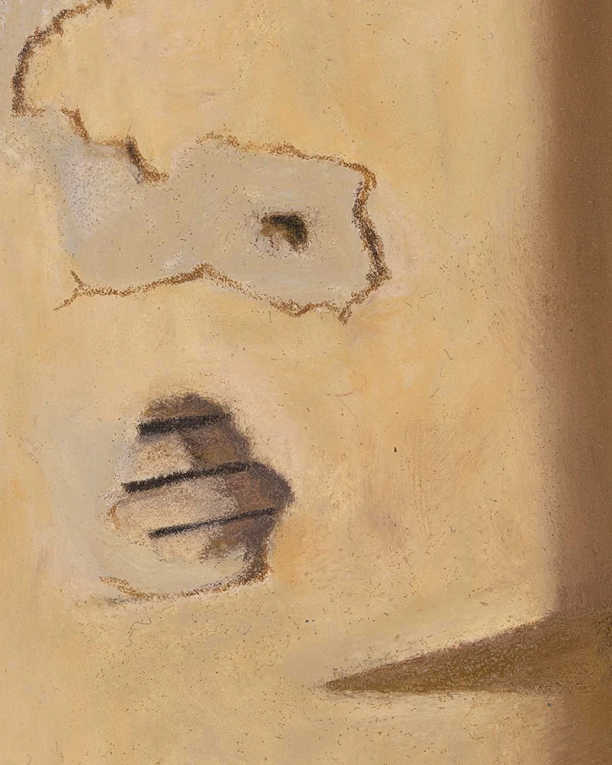 A close up of an oil pastel painting of the view out a window in an abandoned house.