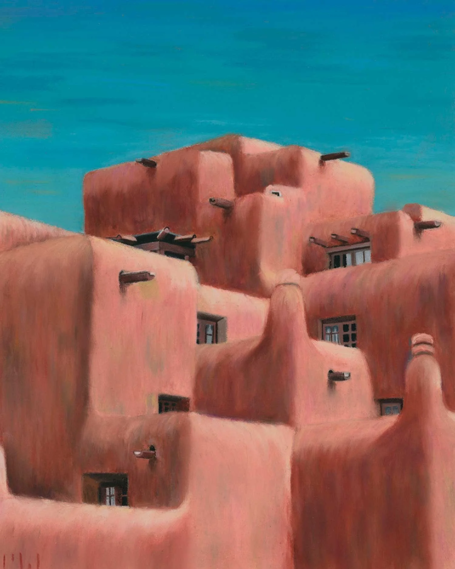 oil pastel painting of the Inn and Spa at Loretto in Santa Fe, NM