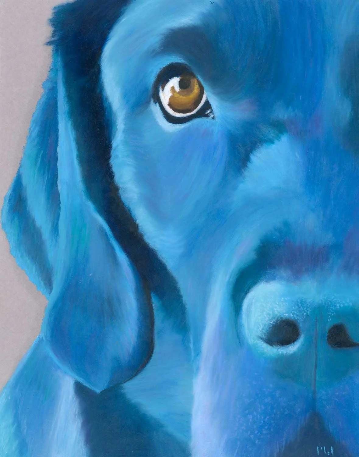 Blue Dog - 11x14" Original Oil Pastel Painting
