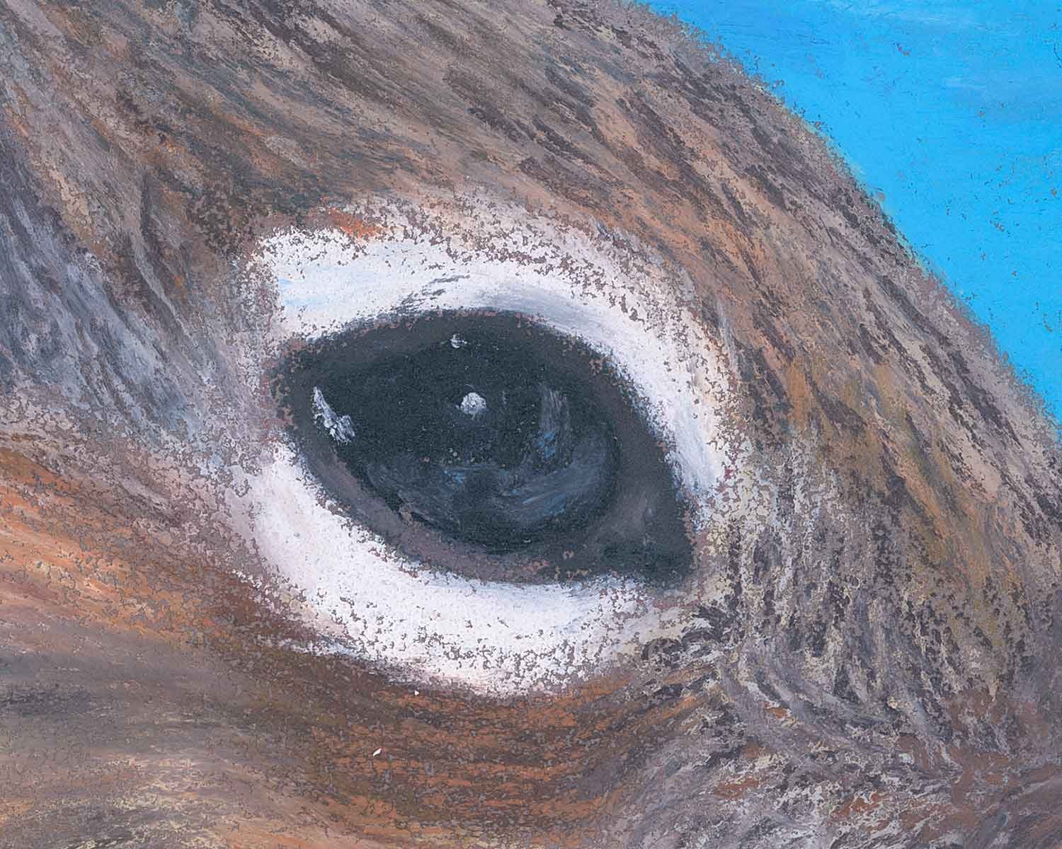 A close up of a giclée fine art print of an oil pastel painting of a chipmunk at Sapphire Point in Summit County, Colorado.