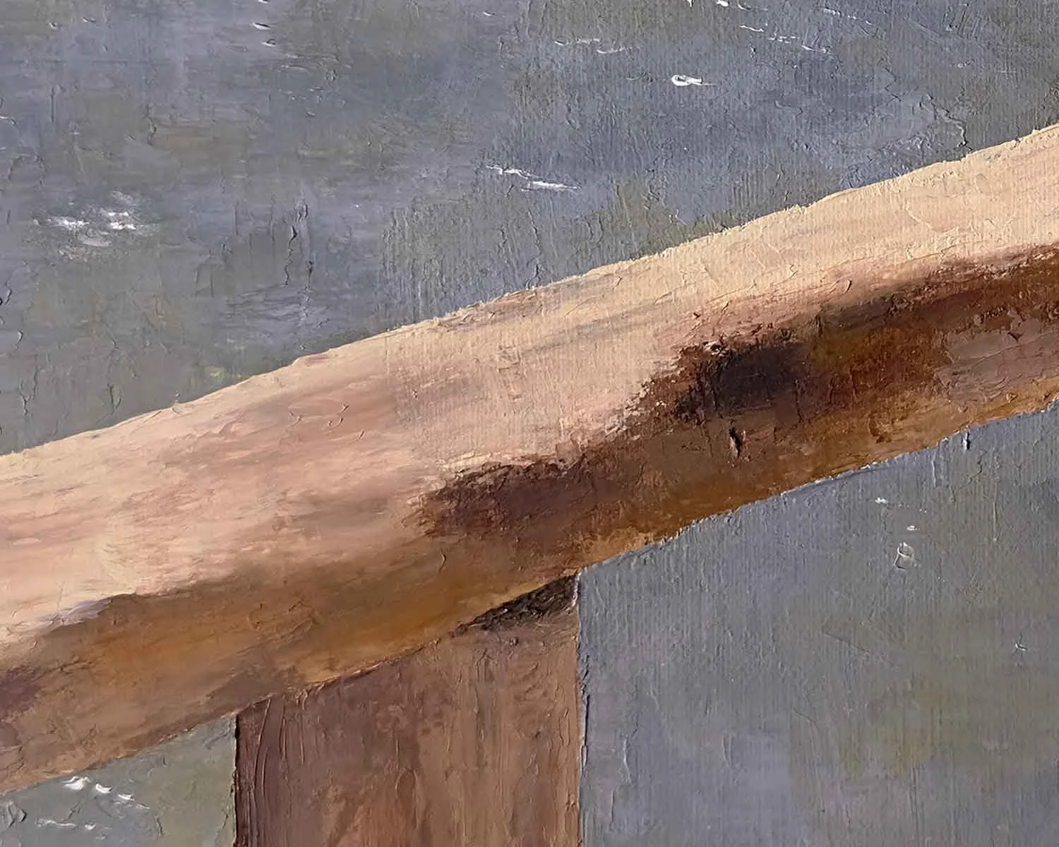A close up of an original palette knife oil painting of Jenny Lake at Grand Teton National Park.