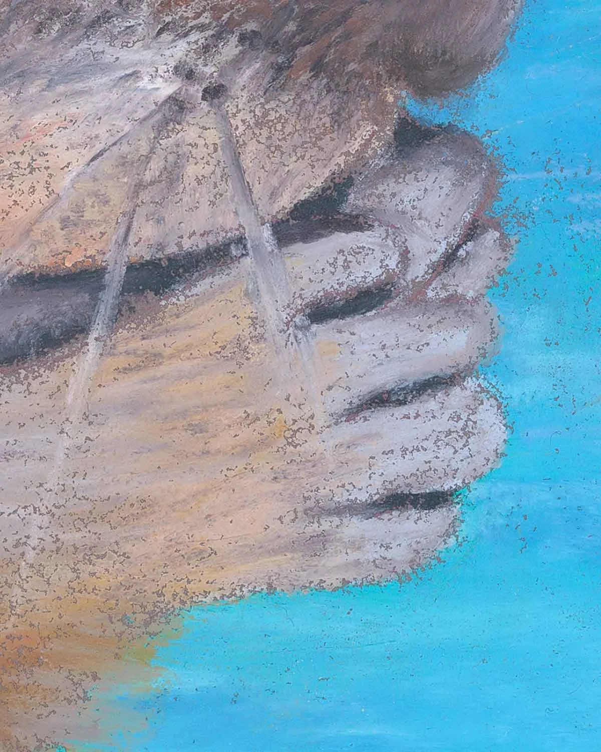 A close up of a giclée fine art print of an oil pastel painting of a chipmunk at Sapphire Point in Summit County, Colorado.