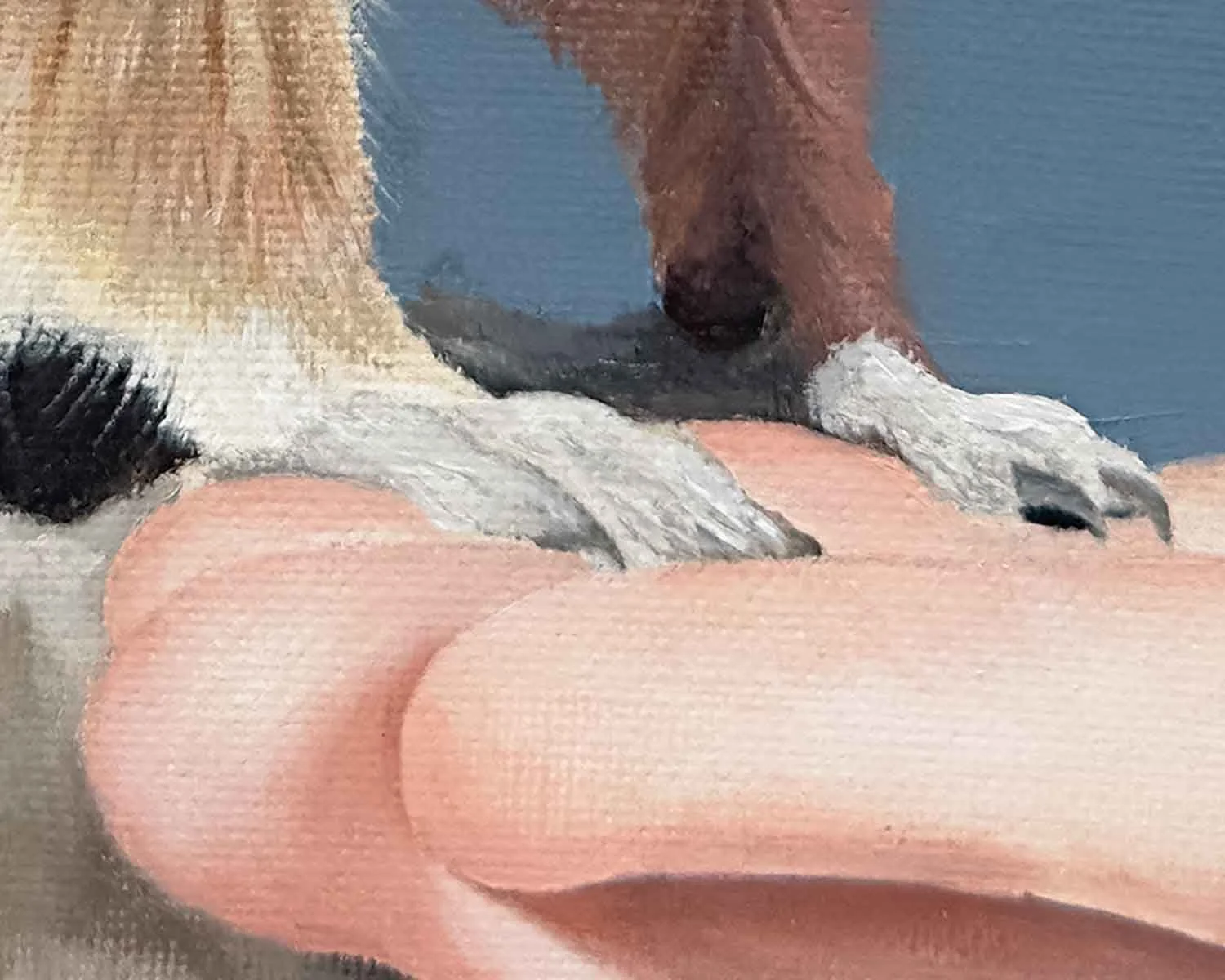 A close up of a giclée fine art print of an oil painting of a chipmunk at Sapphire Point in Summit County, Colorado.