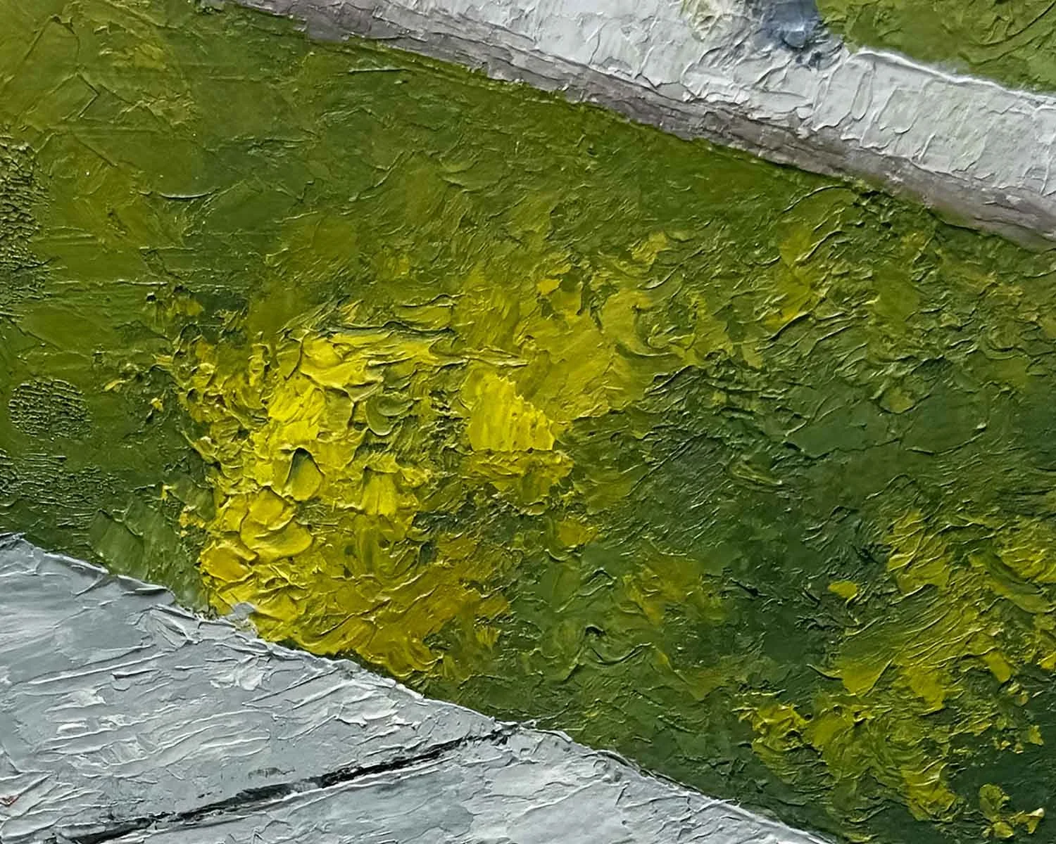 A close up of a palette knife oil painting of a squirrel eating a pecan.