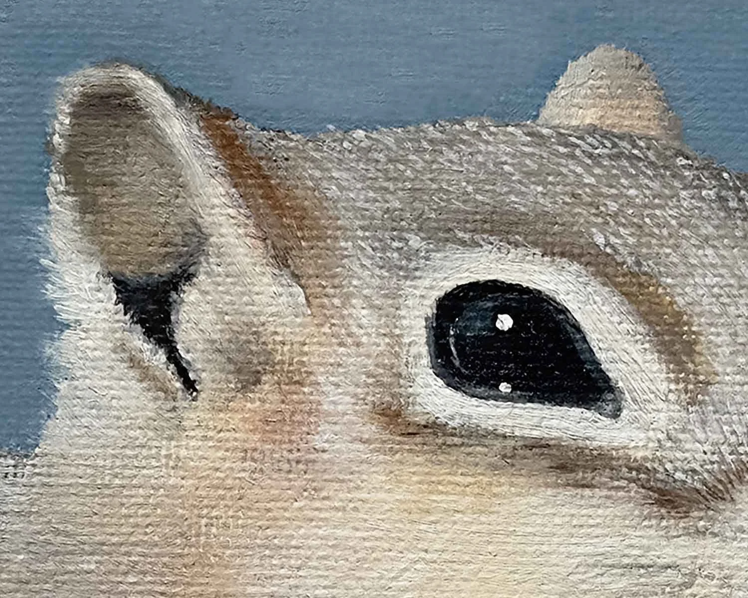A close up of a giclée fine art print of an oil painting of a chipmunk at Sapphire Point in Summit County, Colorado.