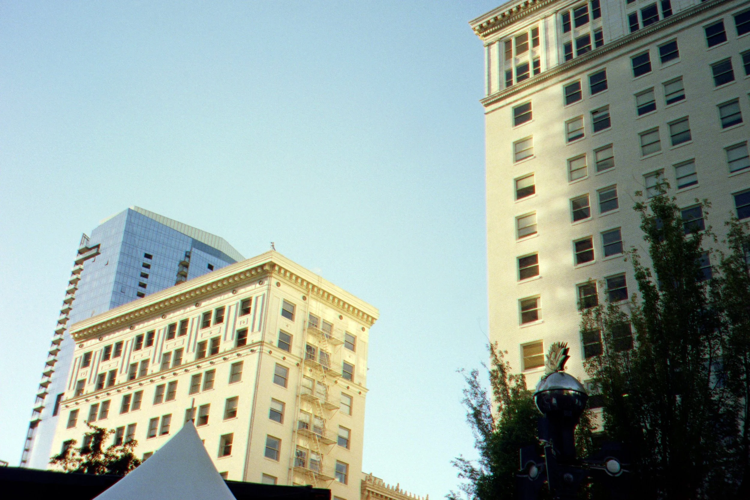 Buildings Overlooking Pioneer Courthouse Square in Portland, OR - Aug. 2023, Kodak Portra 400