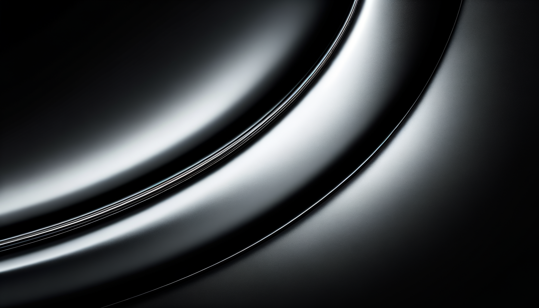Close-up of a sleek, metallic, curved surface with light reflections, resembling a modern electronic device or sleek design element.