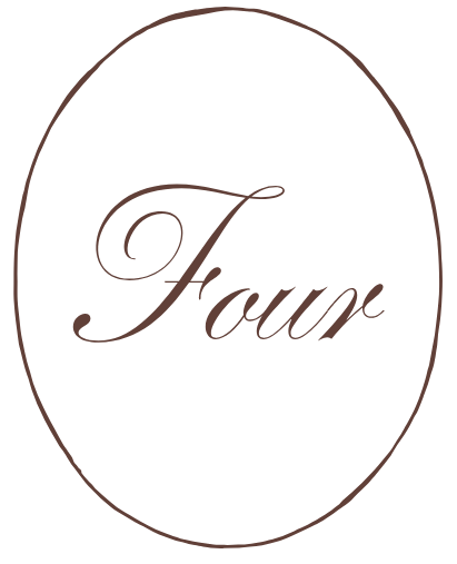 A black background with the word 'Four' written in cursive inside an oval outline.