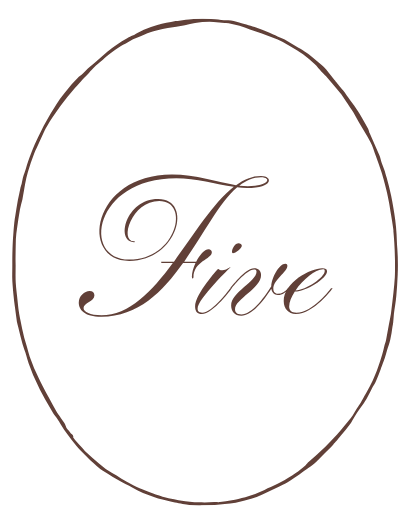 The number five written in cursive inside an oval outline.
