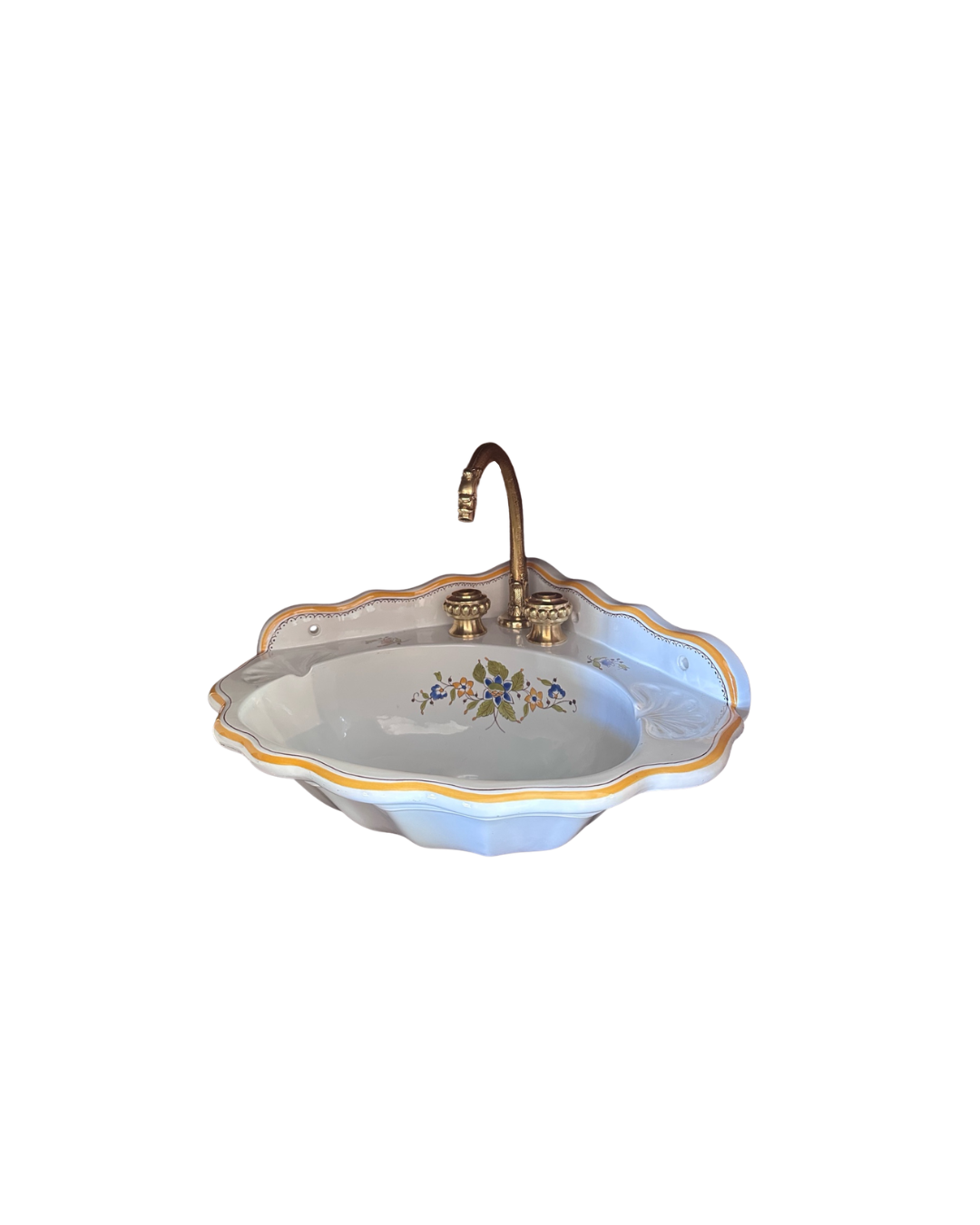 Hand-Painted Herbeau Coquille Corner Sink, c. 1970s - 1980s