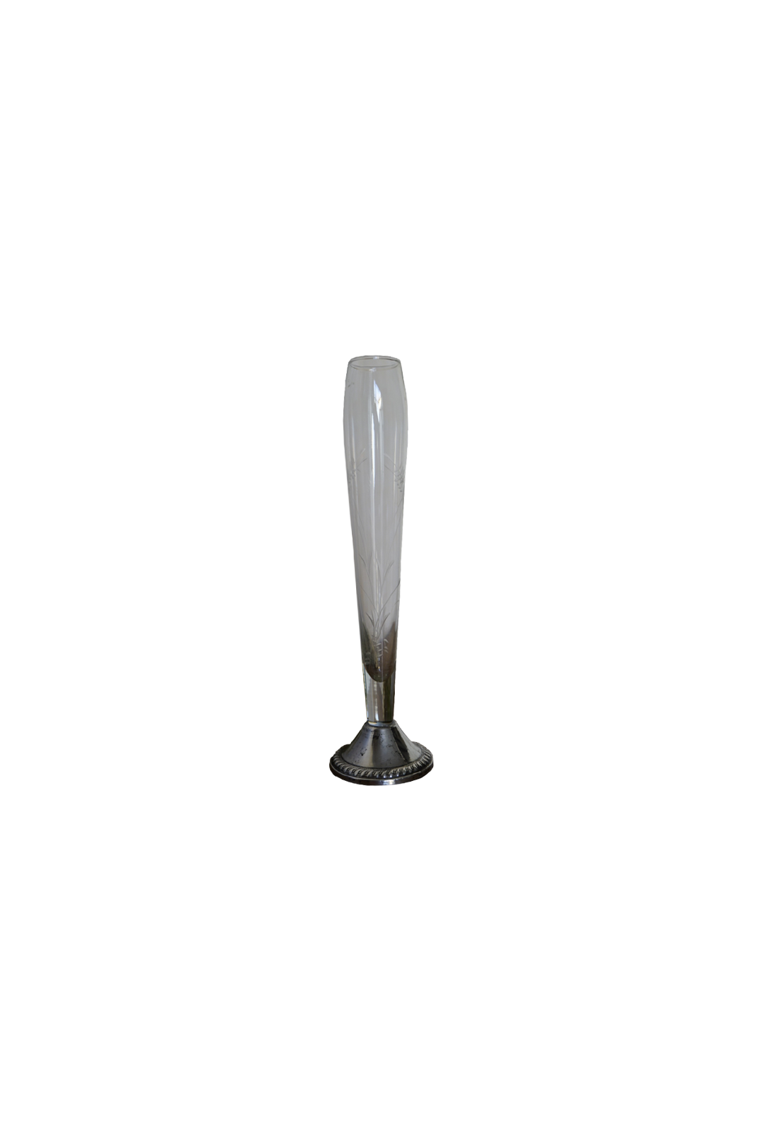 Sterling Silver and Etched Glass Bud Vase, c. 1950s
