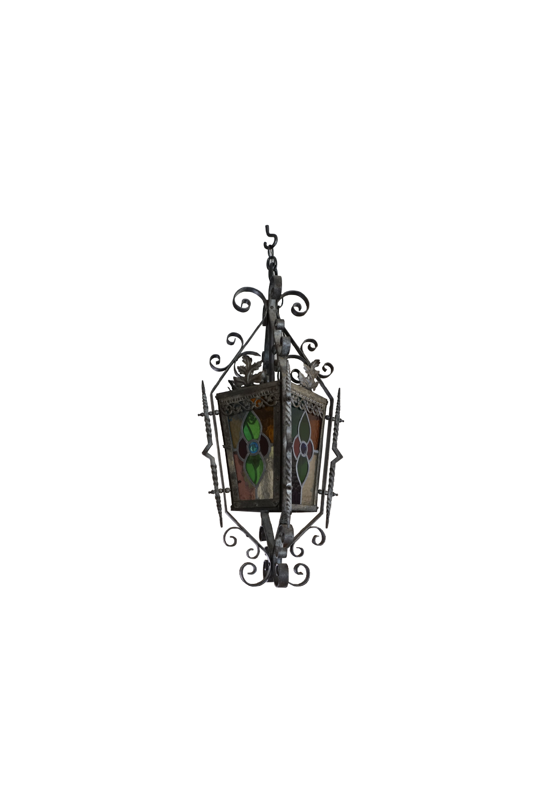 Gothic Revival Leaded Glass Lantern, c. 1930s